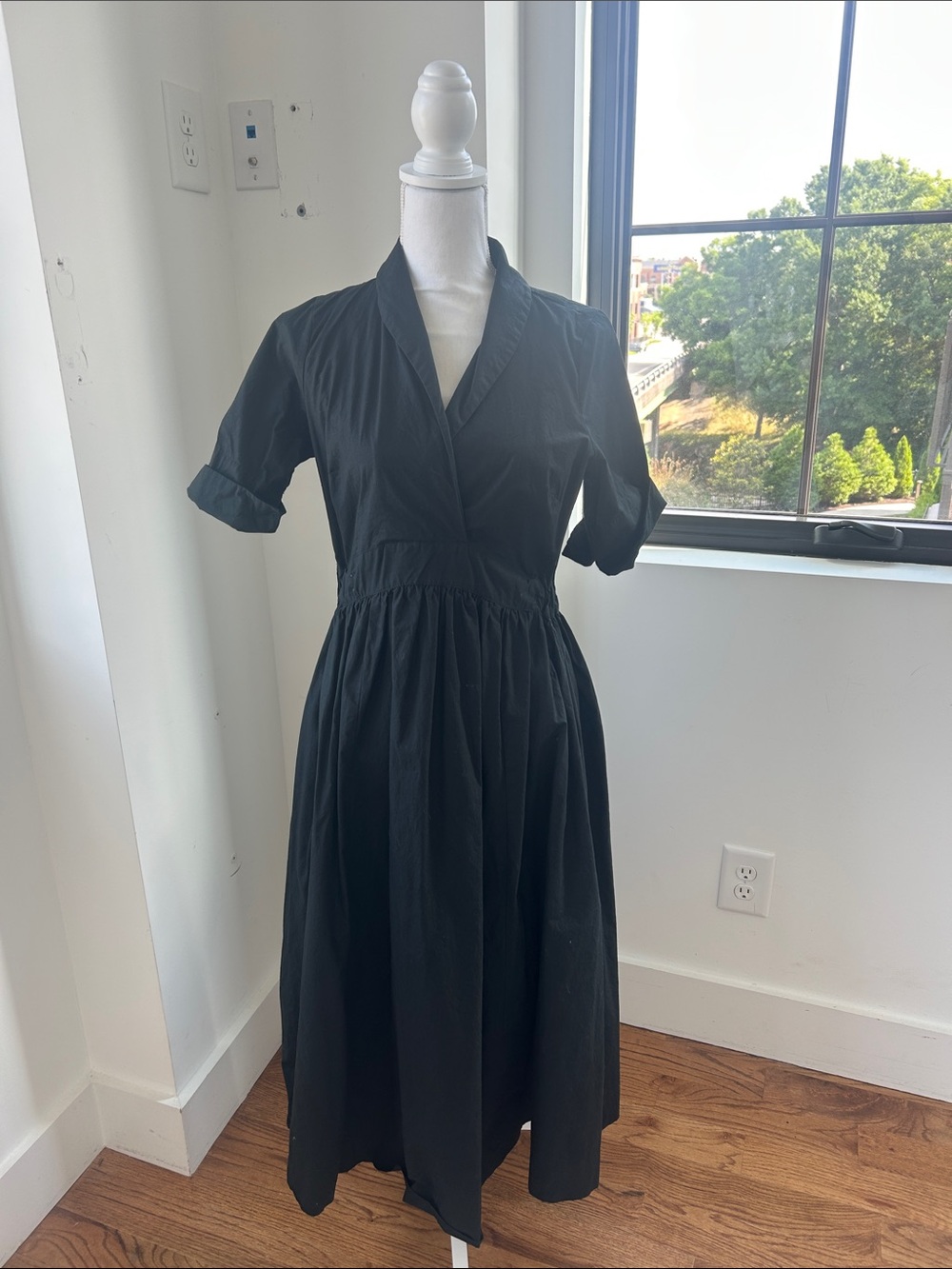 Gretchen Scott Designs Black V-Neck Gathered-Waist Midi Dress